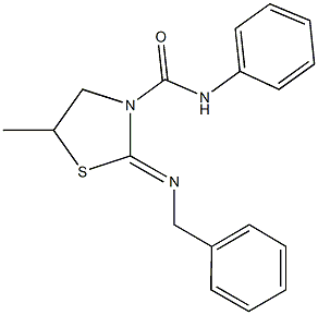 2-(benzylimino)-5-methyl-N-phenyl-1,3-thiazolidine-3-carboxamide Struktur