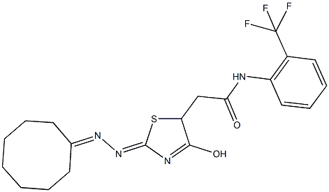 2-[2-(cyclooctylidenehydrazono)-4-hydroxy-2,5-dihydro-1,3-thiazol-5-yl]-N-[2-(trifluoromethyl)phenyl]acetamide Struktur