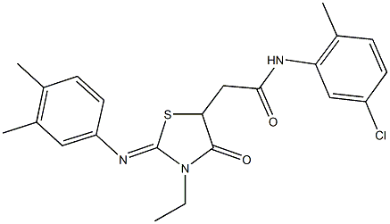 N-(5-chloro-2-methylphenyl)-2-{2-[(3,4-dimethylphenyl)imino]-3-ethyl-4-oxo-1,3-thiazolidin-5-yl}acetamide Struktur