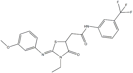 2-{3-ethyl-2-[(3-methoxyphenyl)imino]-4-oxo-1,3-thiazolidin-5-yl}-N-[3-(trifluoromethyl)phenyl]acetamide Struktur