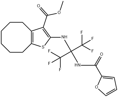 methyl 2-{[2,2,2-trifluoro-1-(2-furoylamino)-1-(trifluoromethyl)ethyl]amino}-4,5,6,7,8,9-hexahydrocycloocta[b]thiophene-3-carboxylate Struktur