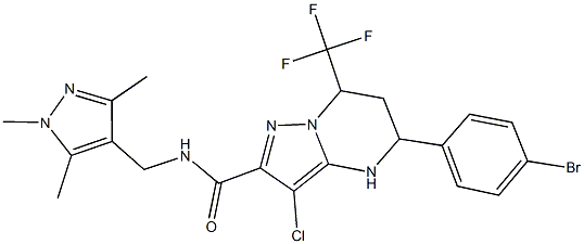 5-(4-bromophenyl)-3-chloro-7-(trifluoromethyl)-N-[(1,3,5-trimethyl-1H-pyrazol-4-yl)methyl]-4,5,6,7-tetrahydropyrazolo[1,5-a]pyrimidine-2-carboxamide Struktur