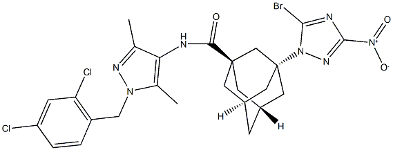 3-{5-bromo-3-nitro-1H-1,2,4-triazol-1-yl}-N-[1-(2,4-dichlorobenzyl)-3,5-dimethyl-1H-pyrazol-4-yl]-1-adamantanecarboxamide Struktur