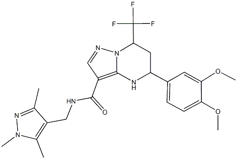 5-(3,4-dimethoxyphenyl)-7-(trifluoromethyl)-N-[(1,3,5-trimethyl-1H-pyrazol-4-yl)methyl]-4,5,6,7-tetrahydropyrazolo[1,5-a]pyrimidine-3-carboxamide Struktur