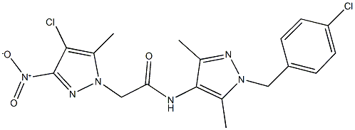 N-[1-(4-chlorobenzyl)-3,5-dimethyl-1H-pyrazol-4-yl]-2-{4-chloro-3-nitro-5-methyl-1H-pyrazol-1-yl}acetamide Struktur