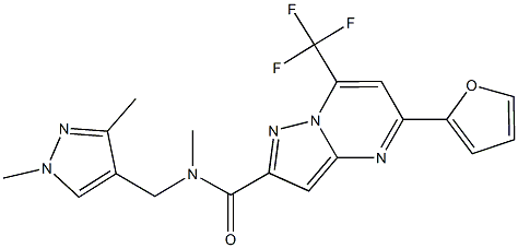 N-[(1,3-dimethyl-1H-pyrazol-4-yl)methyl]-5-(2-furyl)-N-methyl-7-(trifluoromethyl)pyrazolo[1,5-a]pyrimidine-2-carboxamide Struktur