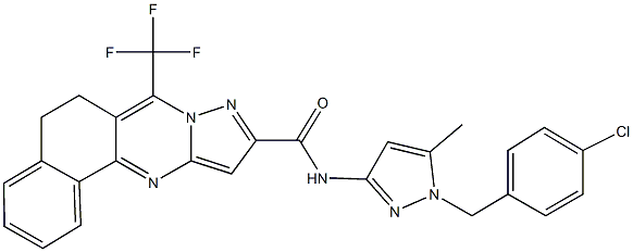 N-[1-(4-chlorobenzyl)-5-methyl-1H-pyrazol-3-yl]-7-(trifluoromethyl)-5,6-dihydrobenzo[h]pyrazolo[5,1-b]quinazoline-10-carboxamide Struktur