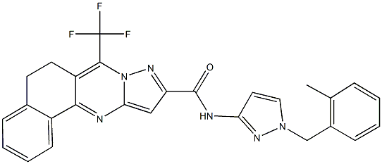 N-[1-(2-methylbenzyl)-1H-pyrazol-3-yl]-7-(trifluoromethyl)-5,6-dihydrobenzo[h]pyrazolo[5,1-b]quinazoline-10-carboxamide Struktur