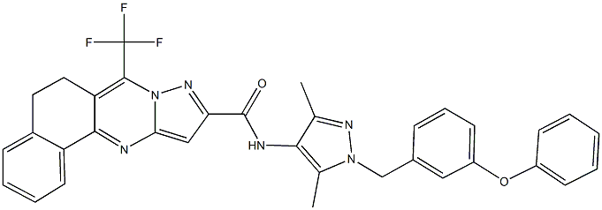 N-[3,5-dimethyl-1-(3-phenoxybenzyl)-1H-pyrazol-4-yl]-7-(trifluoromethyl)-5,6-dihydrobenzo[h]pyrazolo[5,1-b]quinazoline-10-carboxamide Struktur