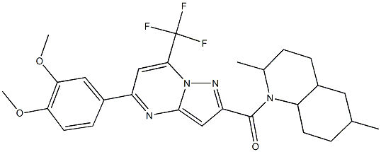 1-{[5-(3,4-dimethoxyphenyl)-7-(trifluoromethyl)pyrazolo[1,5-a]pyrimidin-2-yl]carbonyl}-2,6-dimethyldecahydroquinoline Struktur