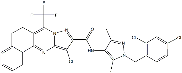 11-chloro-N-[1-(2,4-dichlorobenzyl)-3,5-dimethyl-1H-pyrazol-4-yl]-7-(trifluoromethyl)-5,6-dihydrobenzo[h]pyrazolo[5,1-b]quinazoline-10-carboxamide Struktur