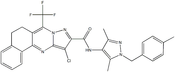 11-chloro-N-[3,5-dimethyl-1-(4-methylbenzyl)-1H-pyrazol-4-yl]-7-(trifluoromethyl)-5,6-dihydrobenzo[h]pyrazolo[5,1-b]quinazoline-10-carboxamide Struktur