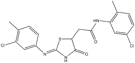 N-(5-chloro-2-methylphenyl)-2-{2-[(3-chloro-4-methylphenyl)imino]-4-oxo-1,3-thiazolidin-5-yl}acetamide Struktur