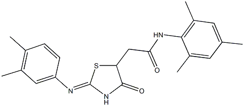 2-{2-[(3,4-dimethylphenyl)imino]-4-oxo-1,3-thiazolidin-5-yl}-N-mesitylacetamide Struktur