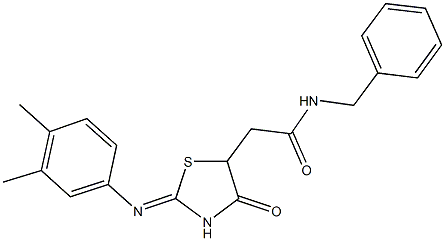 N-benzyl-2-{2-[(3,4-dimethylphenyl)imino]-4-oxo-1,3-thiazolidin-5-yl}acetamide Struktur