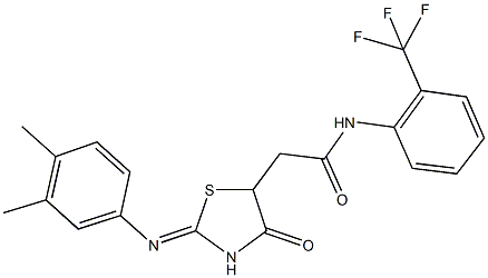 2-{2-[(3,4-dimethylphenyl)imino]-4-oxo-1,3-thiazolidin-5-yl}-N-[2-(trifluoromethyl)phenyl]acetamide Struktur