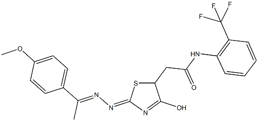 2-(4-hydroxy-2-{[1-(4-methoxyphenyl)ethylidene]hydrazono}-2,5-dihydro-1,3-thiazol-5-yl)-N-[2-(trifluoromethyl)phenyl]acetamide Struktur