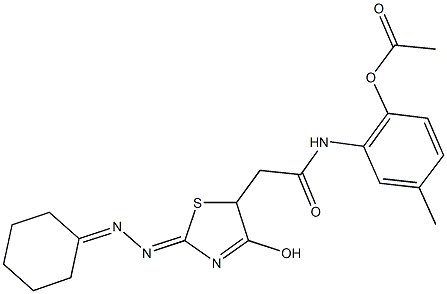 2-({[2-(cyclohexylidenehydrazono)-4-hydroxy-2,5-dihydro-1,3-thiazol-5-yl]acetyl}amino)-4-methylphenyl acetate Struktur