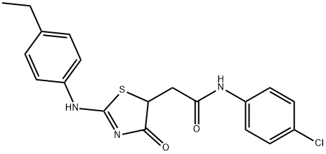 N-(4-chlorophenyl)-2-{2-[(4-ethylphenyl)imino]-4-oxo-1,3-thiazolidin-5-yl}acetamide Struktur