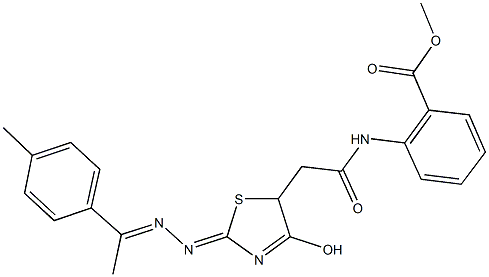 methyl 2-{[(4-hydroxy-2-{[1-(4-methylphenyl)ethylidene]hydrazono}-2,5-dihydro-1,3-thiazol-5-yl)acetyl]amino}benzoate Struktur