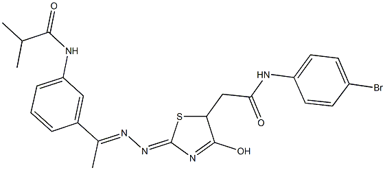 N-{3-[N-(5-[2-(4-bromoanilino)-2-oxoethyl]-4-hydroxy-1,3-thiazol-2(5H)-ylidene)ethanehydrazonoyl]phenyl}-2-methylpropanamide Struktur