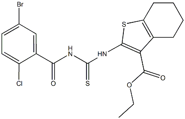 ethyl 2-({[(5-bromo-2-chlorobenzoyl)amino]carbothioyl}amino)-4,5,6,7-tetrahydro-1-benzothiophene-3-carboxylate Struktur