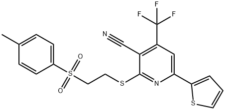 2-({2-[(4-methylphenyl)sulfonyl]ethyl}sulfanyl)-6-(2-thienyl)-4-(trifluoromethyl)nicotinonitrile Struktur