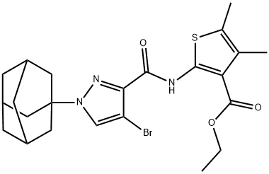 ethyl 2-({[1-(1-adamantyl)-4-bromo-1H-pyrazol-3-yl]carbonyl}amino)-4,5-dimethyl-3-thiophenecarboxylate Struktur