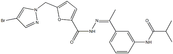 N-[3-(N-{5-[(4-bromo-1H-pyrazol-1-yl)methyl]-2-furoyl}ethanehydrazonoyl)phenyl]-2-methylpropanamide Struktur