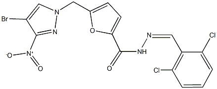 5-({4-bromo-3-nitro-1H-pyrazol-1-yl}methyl)-N'-(2,6-dichlorobenzylidene)-2-furohydrazide Struktur