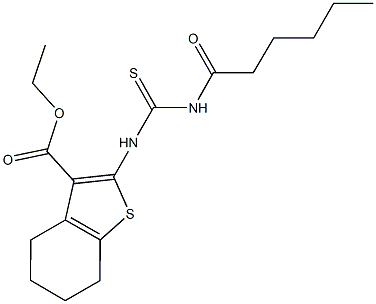 ethyl 2-{[(hexanoylamino)carbothioyl]amino}-4,5,6,7-tetrahydro-1-benzothiophene-3-carboxylate Struktur