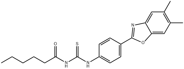 N-[4-(5,6-dimethyl-1,3-benzoxazol-2-yl)phenyl]-N'-hexanoylthiourea Struktur