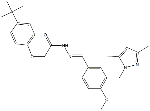 2-(4-tert-butylphenoxy)-N'-{3-[(3,5-dimethyl-1H-pyrazol-1-yl)methyl]-4-methoxybenzylidene}acetohydrazide Struktur