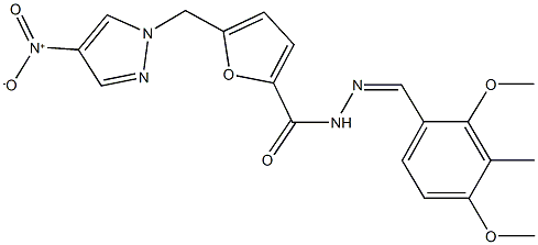 N'-(2,4-dimethoxy-3-methylbenzylidene)-5-({4-nitro-1H-pyrazol-1-yl}methyl)-2-furohydrazide Struktur