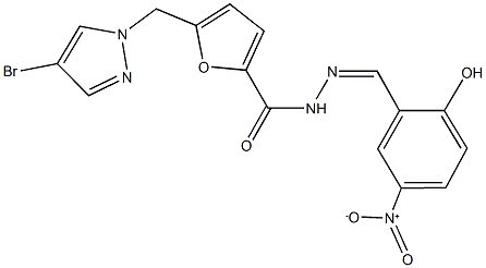 5-[(4-bromo-1H-pyrazol-1-yl)methyl]-N'-{2-hydroxy-5-nitrobenzylidene}-2-furohydrazide Struktur