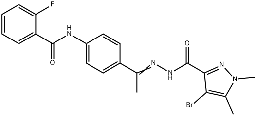 N-(4-{N-[(4-bromo-1,5-dimethyl-1H-pyrazol-3-yl)carbonyl]ethanehydrazonoyl}phenyl)-2-fluorobenzamide Struktur