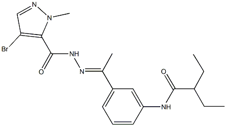 N-(3-{N-[(4-bromo-1-methyl-1H-pyrazol-5-yl)carbonyl]ethanehydrazonoyl}phenyl)-2-ethylbutanamide Struktur