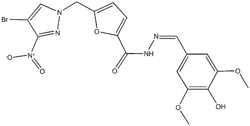 5-({4-bromo-3-nitro-1H-pyrazol-1-yl}methyl)-N'-(4-hydroxy-3,5-dimethoxybenzylidene)-2-furohydrazide Struktur