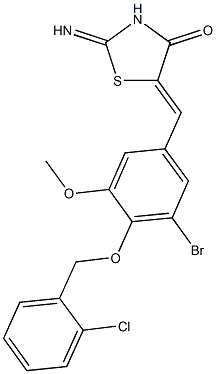 5-{3-bromo-4-[(2-chlorobenzyl)oxy]-5-methoxybenzylidene}-2-imino-1,3-thiazolidin-4-one Struktur