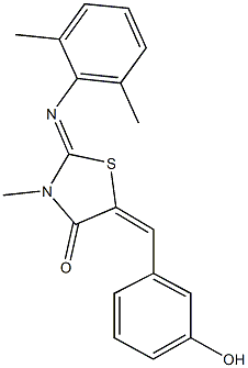 2-[(2,6-dimethylphenyl)imino]-5-(3-hydroxybenzylidene)-3-methyl-1,3-thiazolidin-4-one Struktur