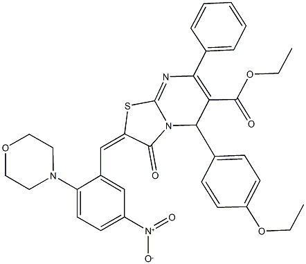 ethyl 5-(4-ethoxyphenyl)-2-[5-nitro-2-(4-morpholinyl)benzylidene]-3-oxo-7-phenyl-2,3-dihydro-5H-[1,3]thiazolo[3,2-a]pyrimidine-6-carboxylate Struktur