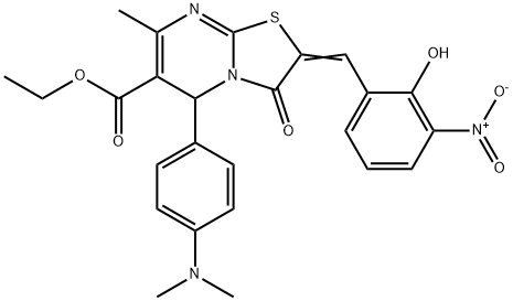 ethyl 5-[4-(dimethylamino)phenyl]-2-{2-hydroxy-3-nitrobenzylidene}-7-methyl-3-oxo-2,3-dihydro-5H-[1,3]thiazolo[3,2-a]pyrimidine-6-carboxylate Struktur