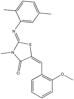 2-[(2,5-dimethylphenyl)imino]-5-(2-methoxybenzylidene)-3-methyl-1,3-thiazolidin-4-one Struktur