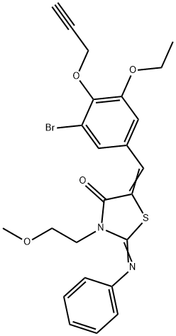 5-[3-bromo-5-ethoxy-4-(2-propynyloxy)benzylidene]-3-(2-methoxyethyl)-2-(phenylimino)-1,3-thiazolidin-4-one Struktur