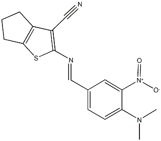 2-({4-(dimethylamino)-3-nitrobenzylidene}amino)-5,6-dihydro-4H-cyclopenta[b]thiophene-3-carbonitrile Struktur