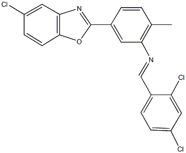 5-(5-chloro-1,3-benzoxazol-2-yl)-N-(2,4-dichlorobenzylidene)-2-methylaniline Struktur