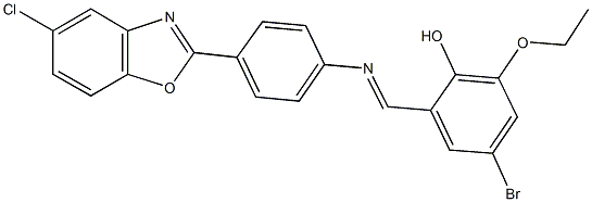 4-bromo-2-({[4-(5-chloro-1,3-benzoxazol-2-yl)phenyl]imino}methyl)-6-ethoxyphenol Struktur