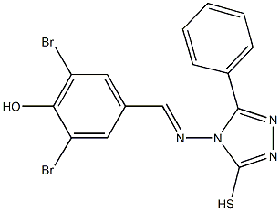 2,6-dibromo-4-{[(3-phenyl-5-sulfanyl-4H-1,2,4-triazol-4-yl)imino]methyl}phenol Struktur