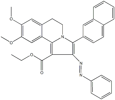 ethyl 8,9-dimethoxy-3-(2-naphthyl)-2-(phenyldiazenyl)-5,6-dihydropyrrolo[2,1-a]isoquinoline-1-carboxylate Struktur