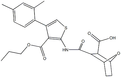 3-({[4-(2,4-dimethylphenyl)-3-(propoxycarbonyl)-2-thienyl]amino}carbonyl)-7-oxabicyclo[2.2.1]heptane-2-carboxylic acid Struktur